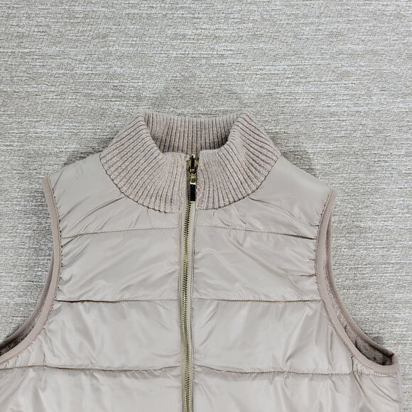 Joie Reversible Cable Knit Puffer Vest Women’s M Beige Oatmeal Zip Mock Neck - Picture 13 of 16